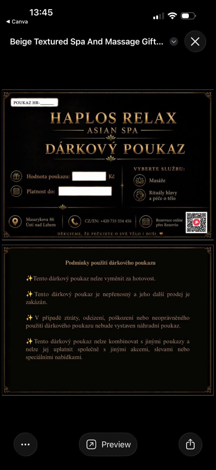 Dárkový poukaz Haplos Relax Asian Spa na masáže a wellness rituály